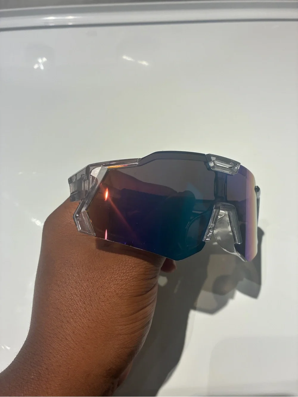Clear Frame Sunglasses with Green Mirrored Lens - Unbranded